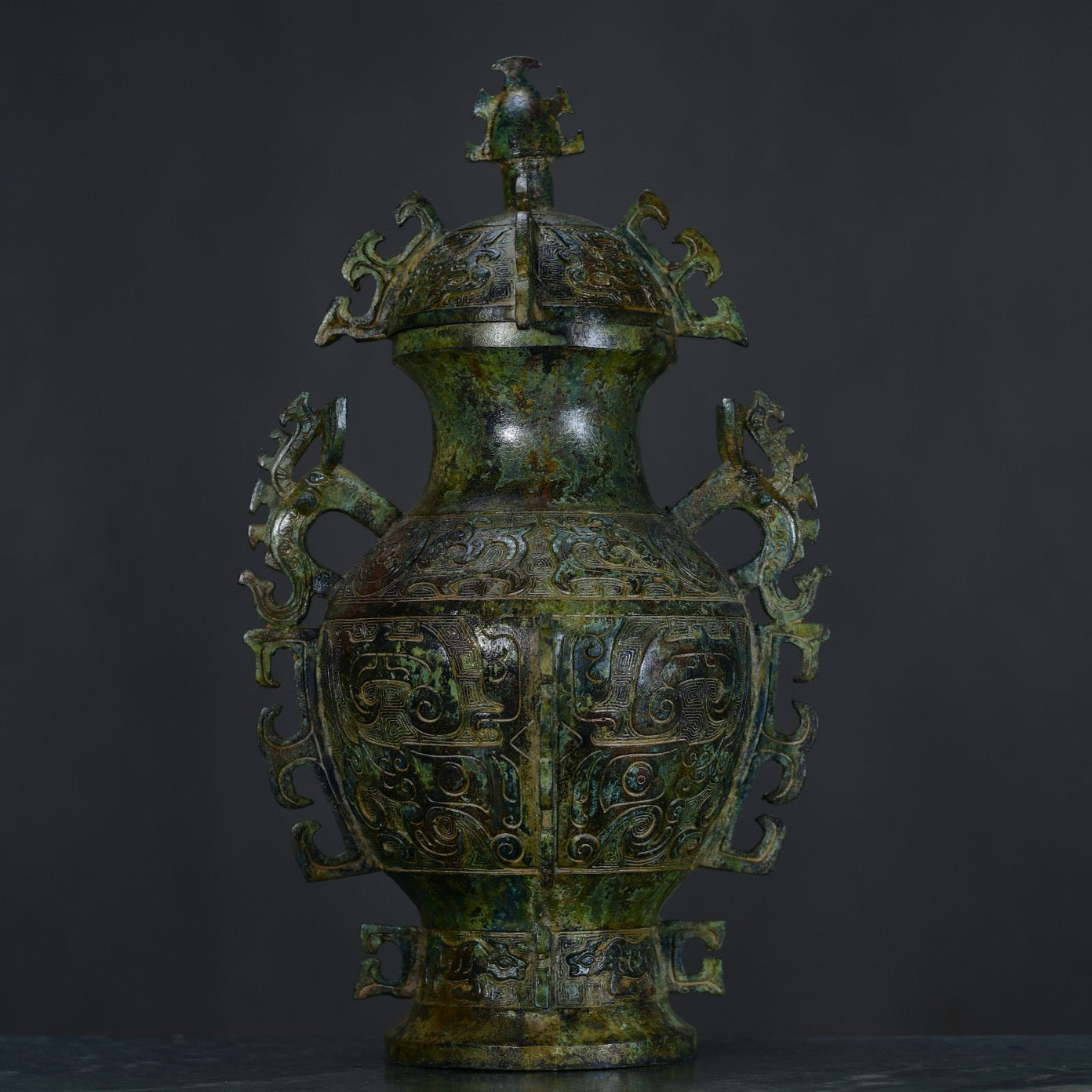 Chinese Antique Bronze Beast Face Elephant Head Lei