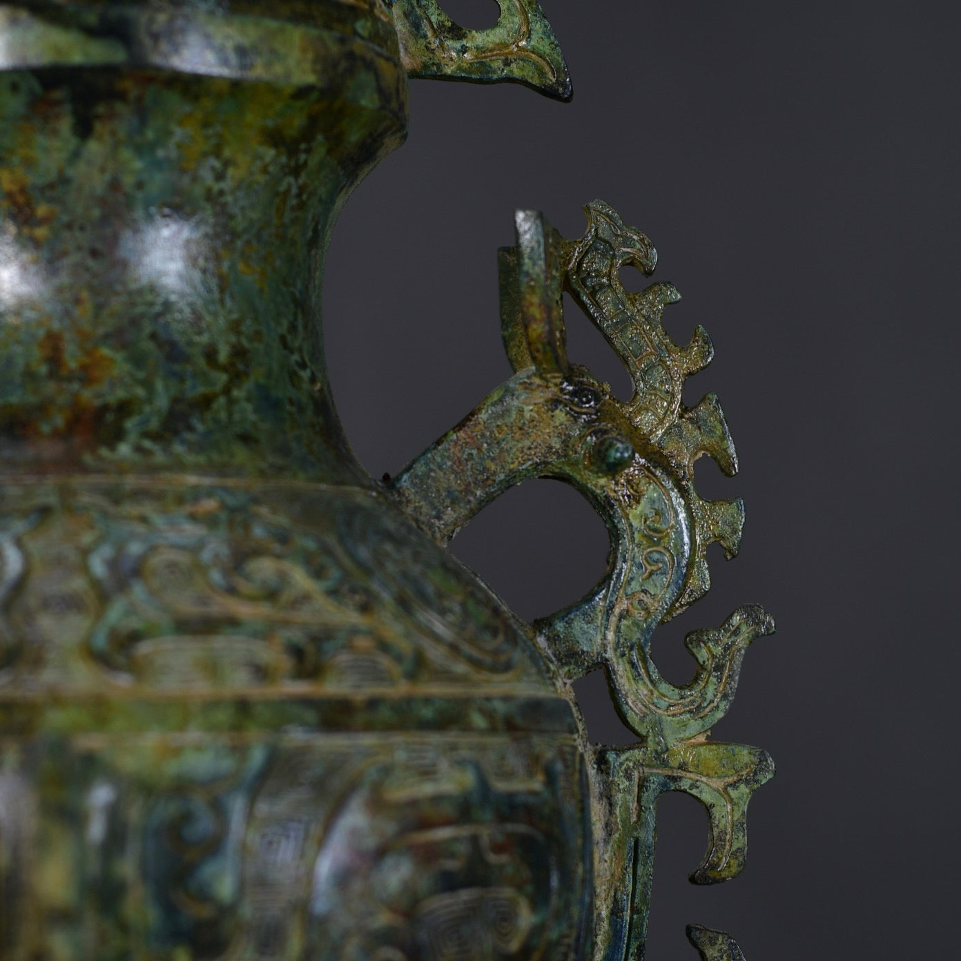 Chinese Antique Bronze Beast Face Elephant Head Lei