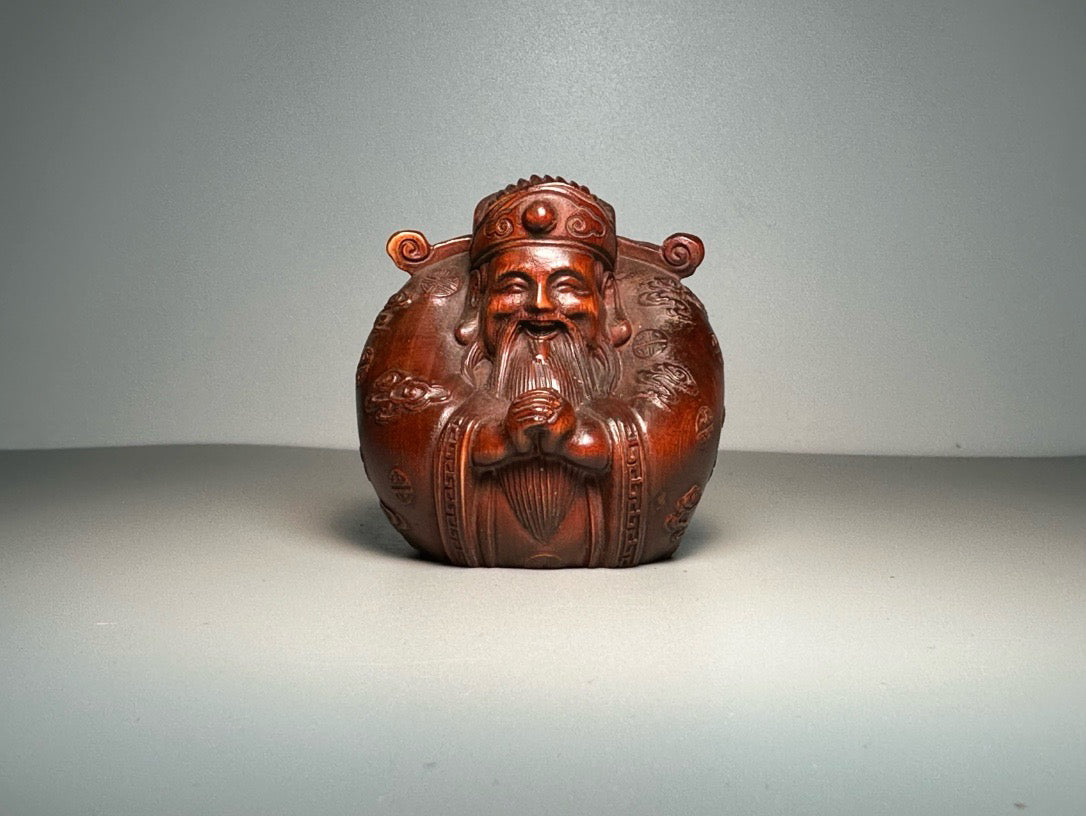 Chinese antique boxwood carving with exquisite craftsmanship, carving three stars of fortune, wealth, and longevity