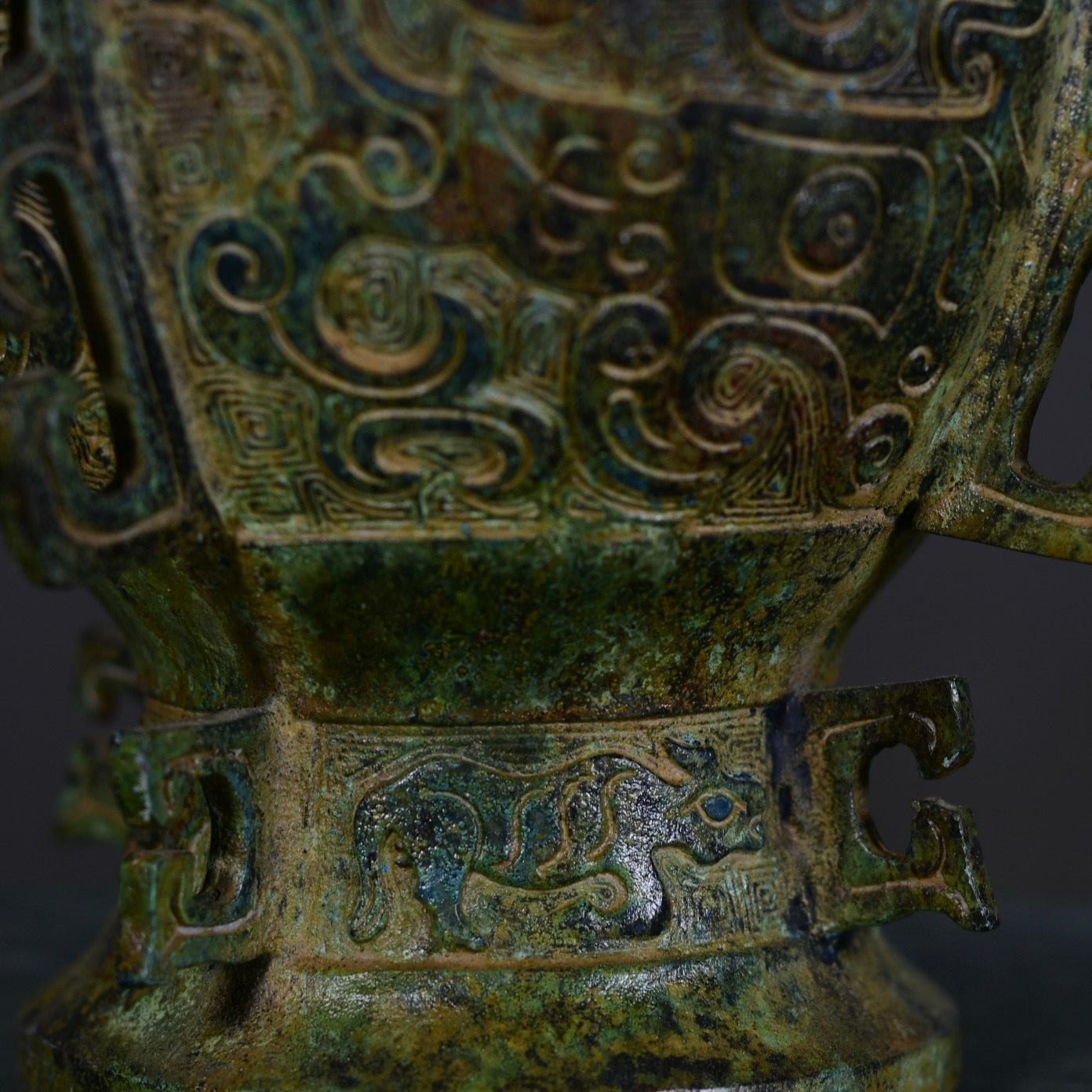 Chinese Antique Bronze Beast Face Elephant Head Lei