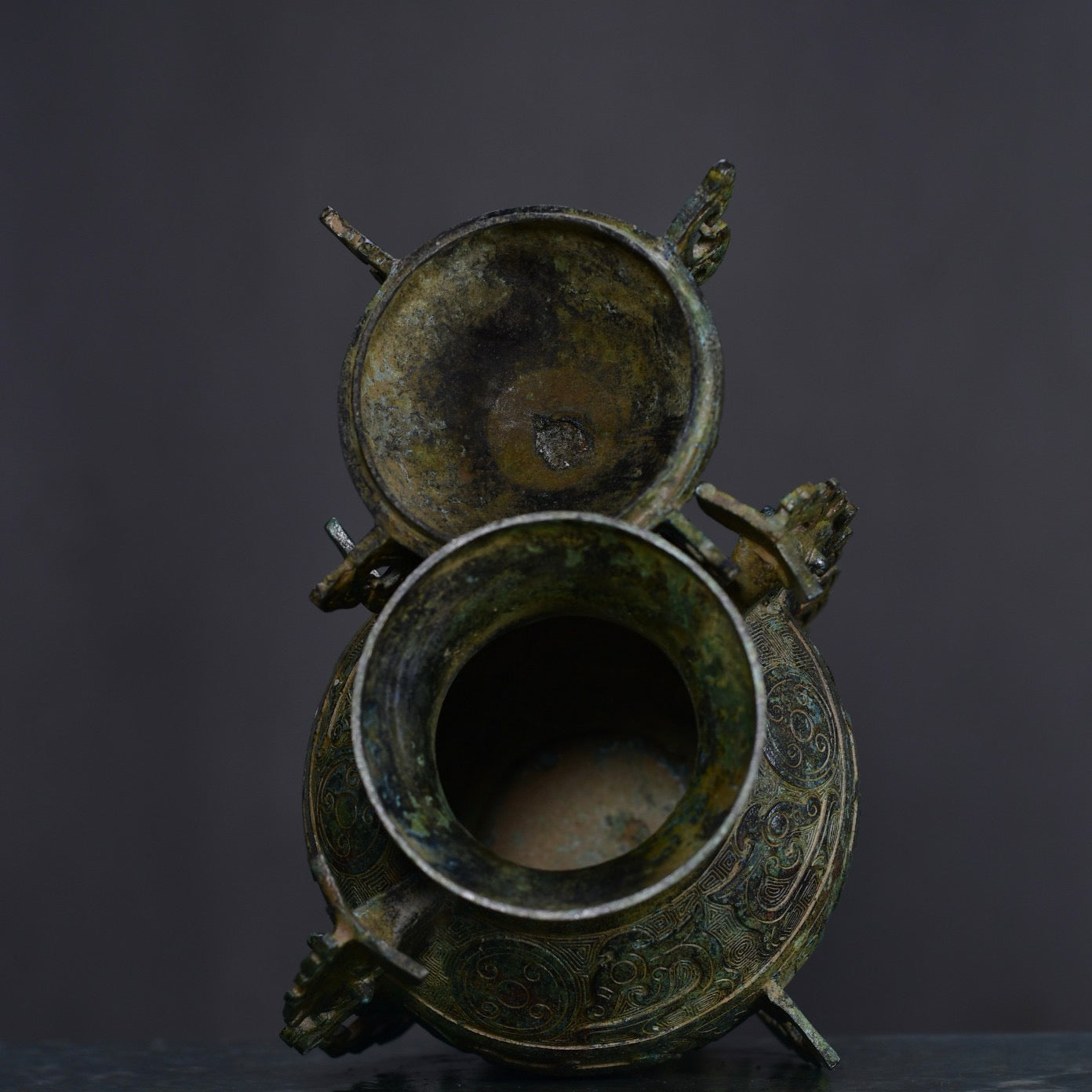 Chinese Antique Bronze Beast Face Elephant Head Lei