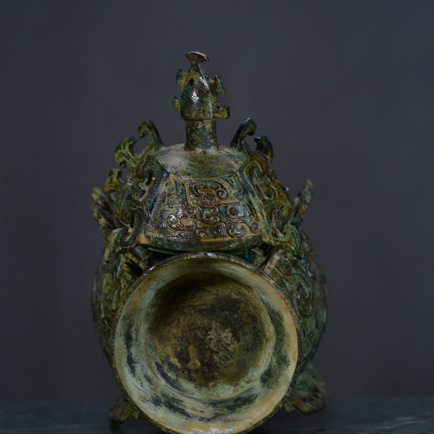 Chinese Antique Bronze Beast Face Elephant Head Lei