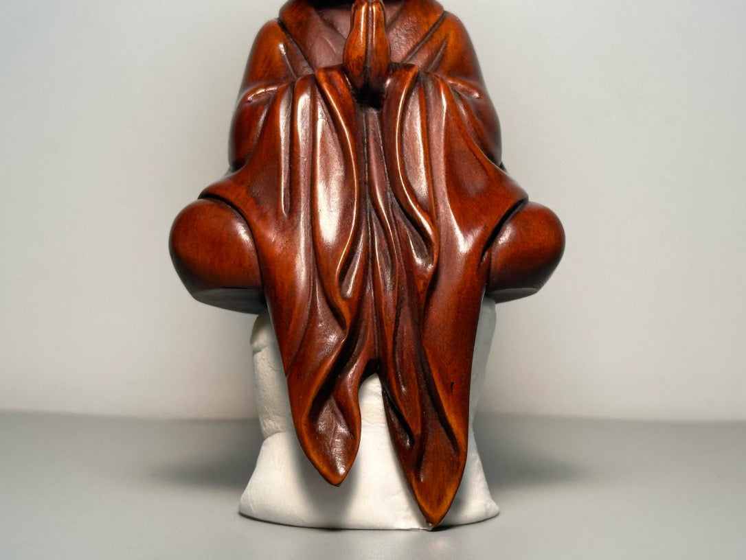 Chinese antique boxwood carving with exquisite craftsmanship, small monk sitting in meditation