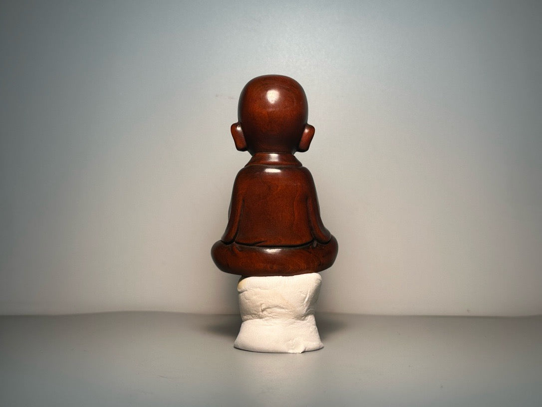 Chinese antique boxwood carving with exquisite craftsmanship, small monk sitting in meditation