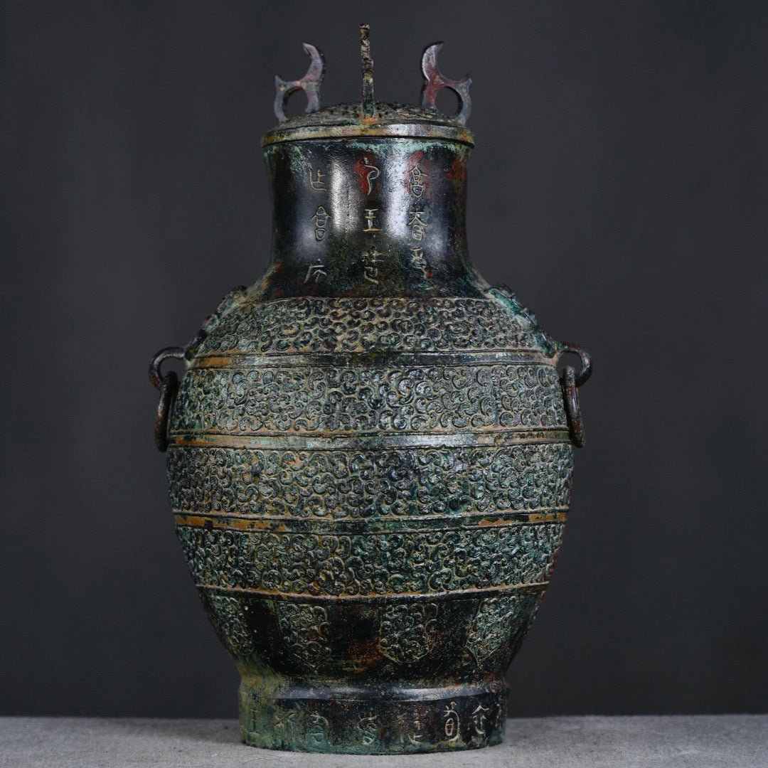 Chinese antique bronze animal ear double ring teapot