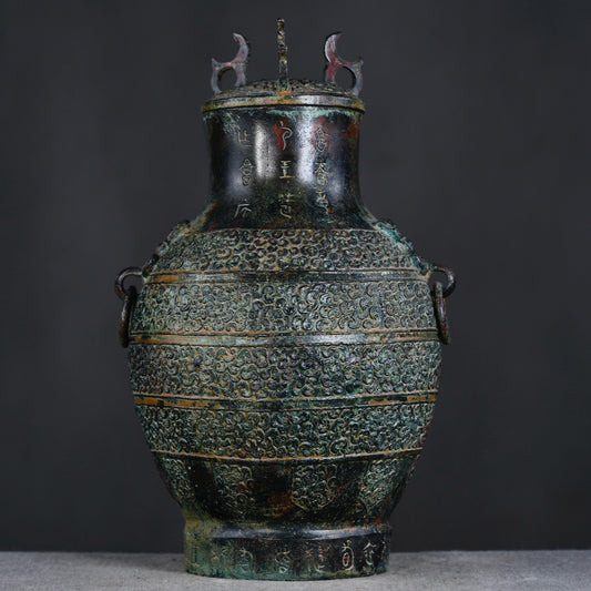 Chinese antique bronze animal ear double ring teapot