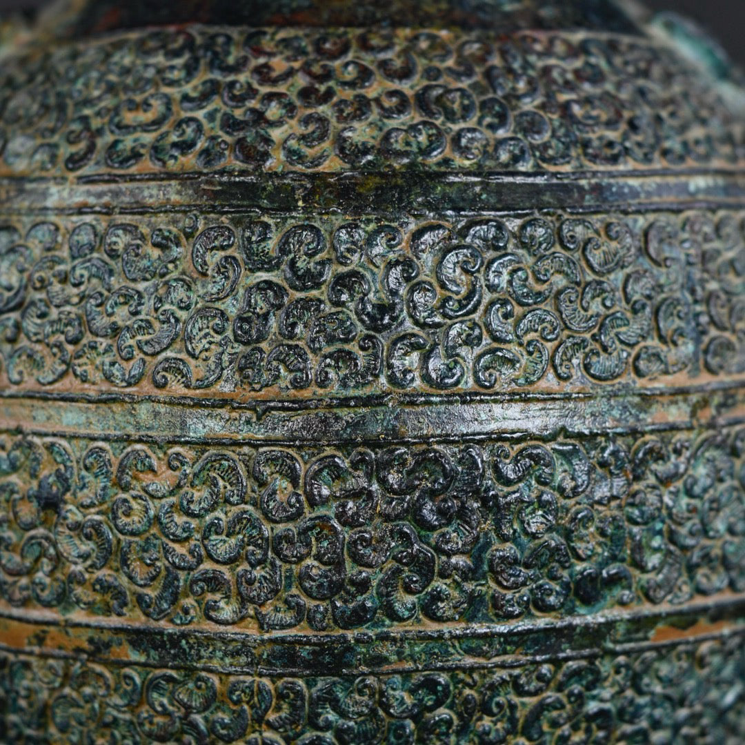 Chinese antique bronze animal ear double ring teapot