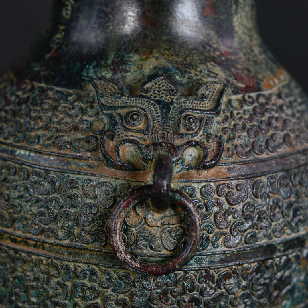 Chinese antique bronze animal ear double ring teapot