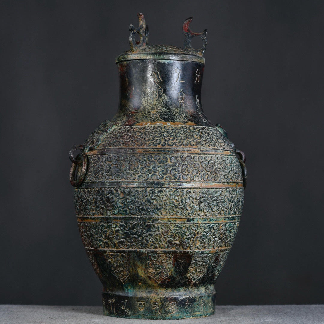 Chinese antique bronze animal ear double ring teapot