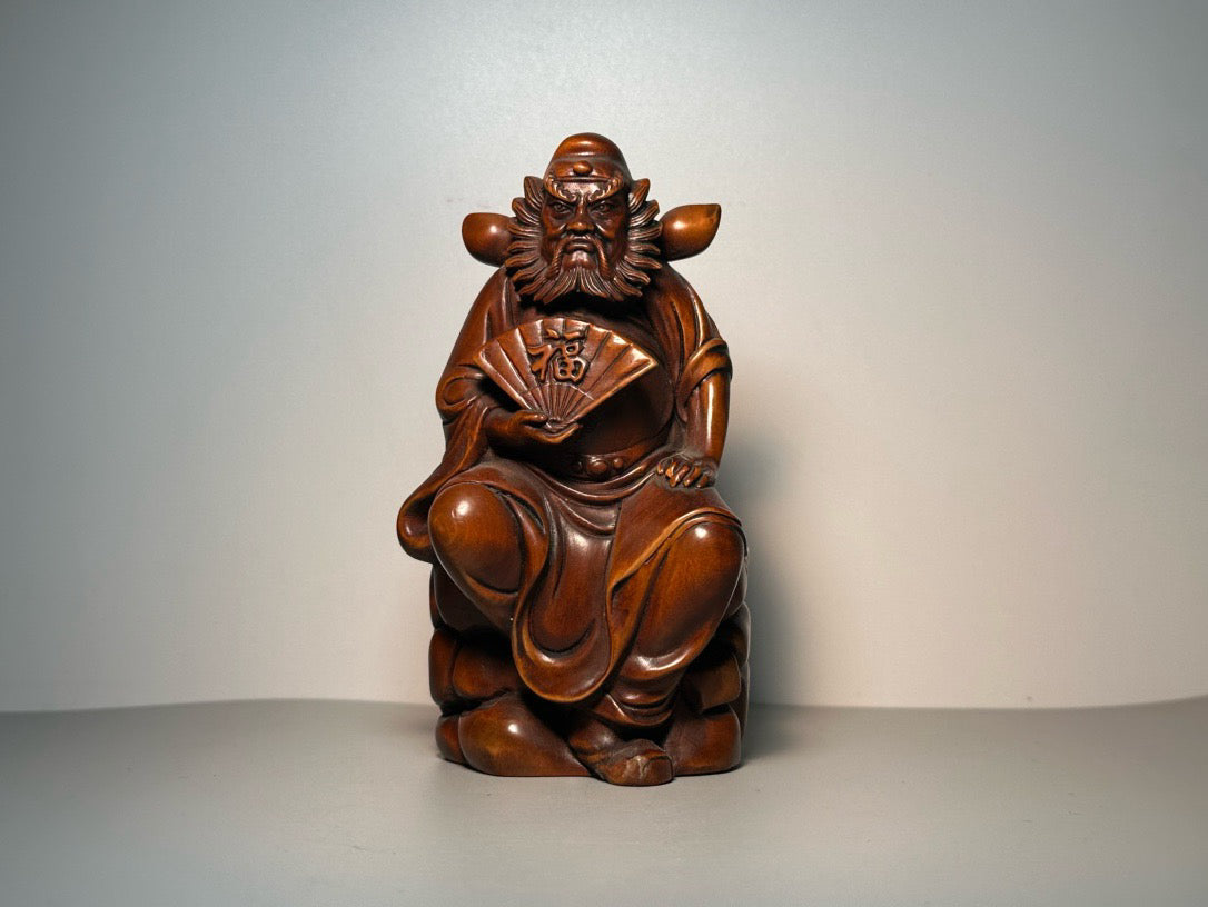 Chinese antique boxwood carving with exquisite craftsmanship, Zhong Kui delivers blessings