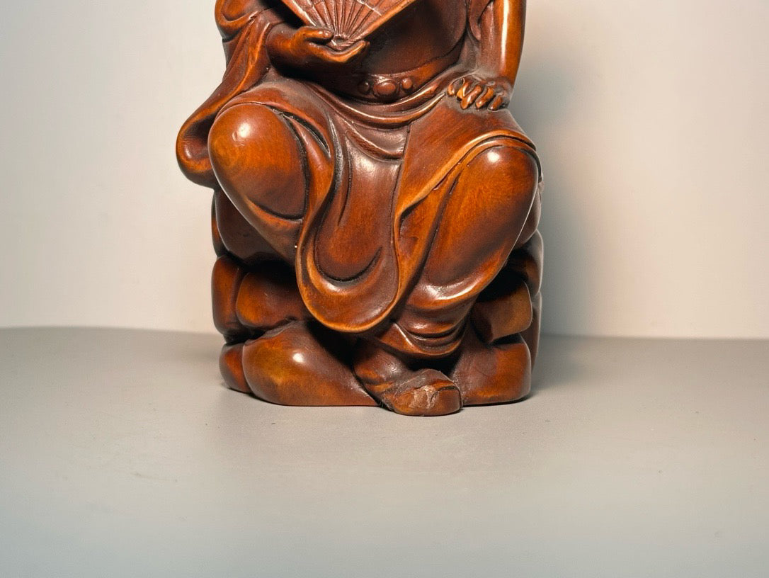 Chinese antique boxwood carving with exquisite craftsmanship, Zhong Kui delivers blessings