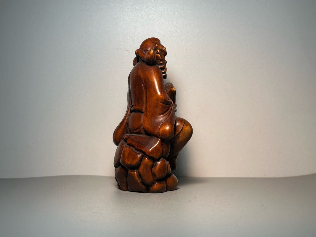 Chinese antique boxwood carving with exquisite craftsmanship, Zhong Kui delivers blessings