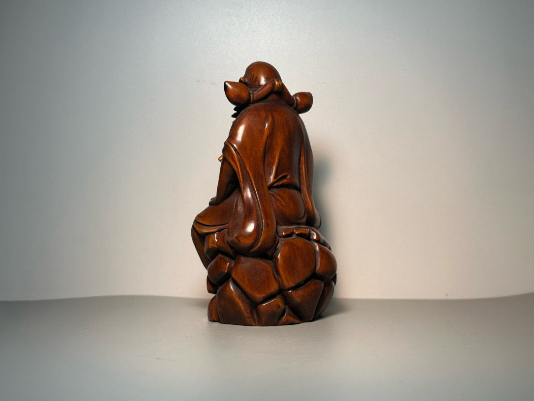 Chinese antique boxwood carving with exquisite craftsmanship, Zhong Kui delivers blessings