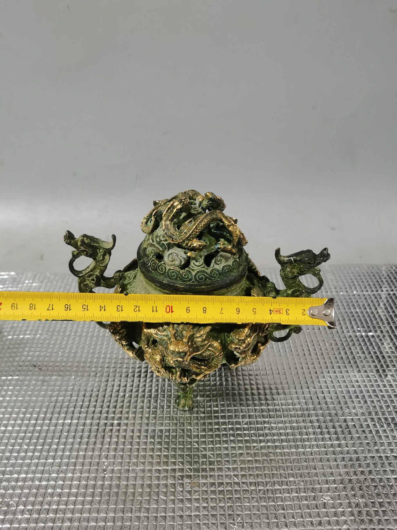 Chinese antique pure copper gilded nine dragon incense burner