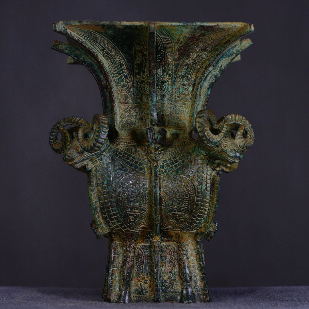 Chinese antique bronze sheep square statue