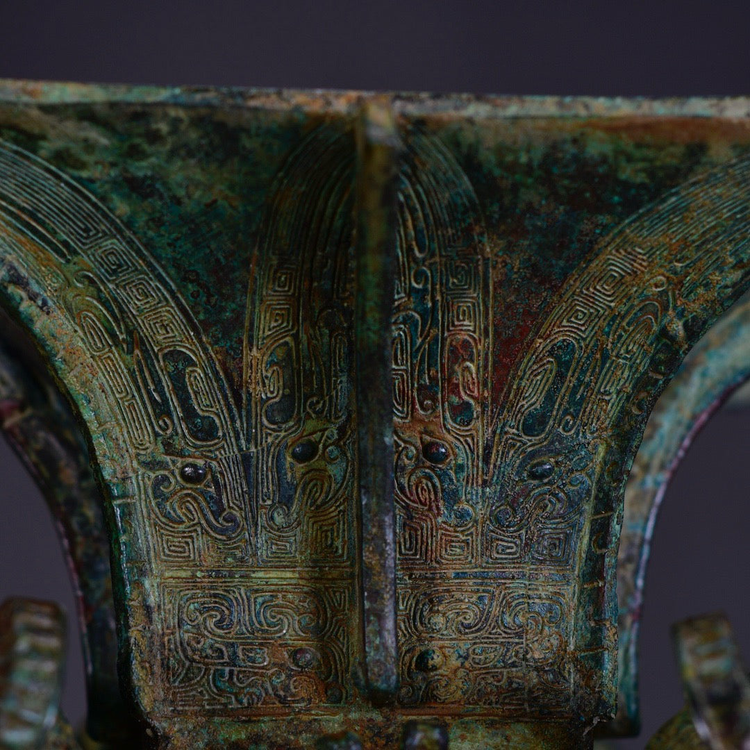 Chinese antique bronze sheep square statue