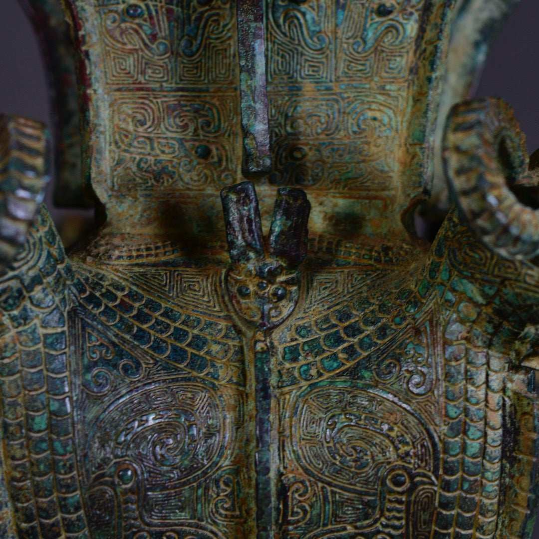 Chinese antique bronze sheep square statue