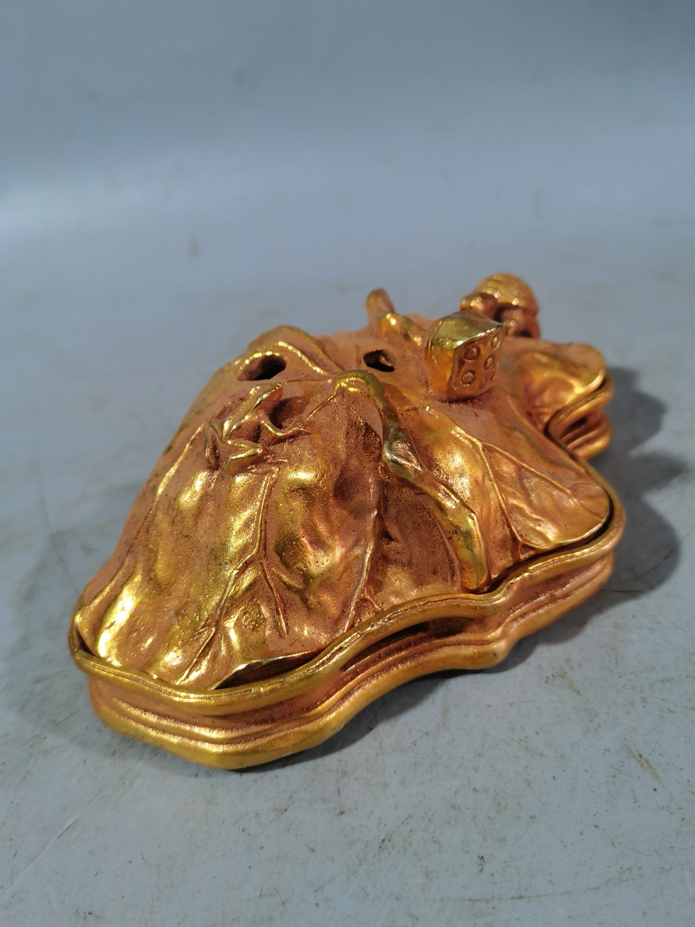 Chinese antique pure copper gold-plated lotus leaf incense burner