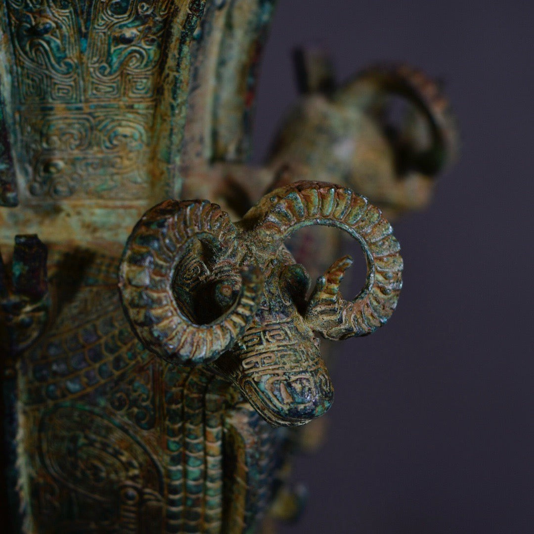 Chinese antique bronze sheep square statue