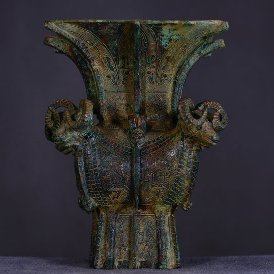 Chinese antique bronze sheep square statue