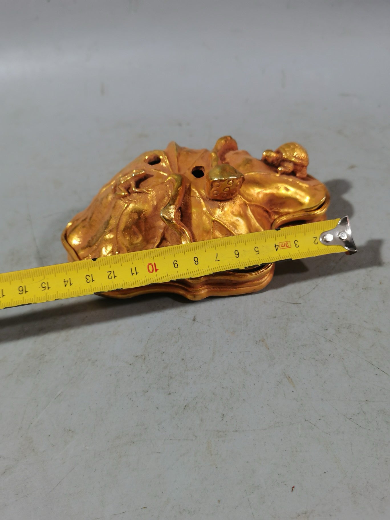 Chinese antique pure copper gold-plated lotus leaf incense burner
