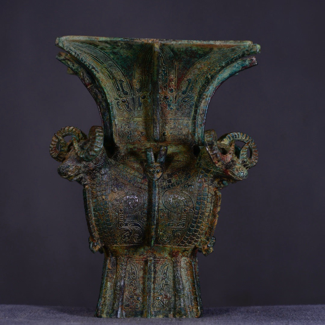 Chinese antique bronze sheep square statue