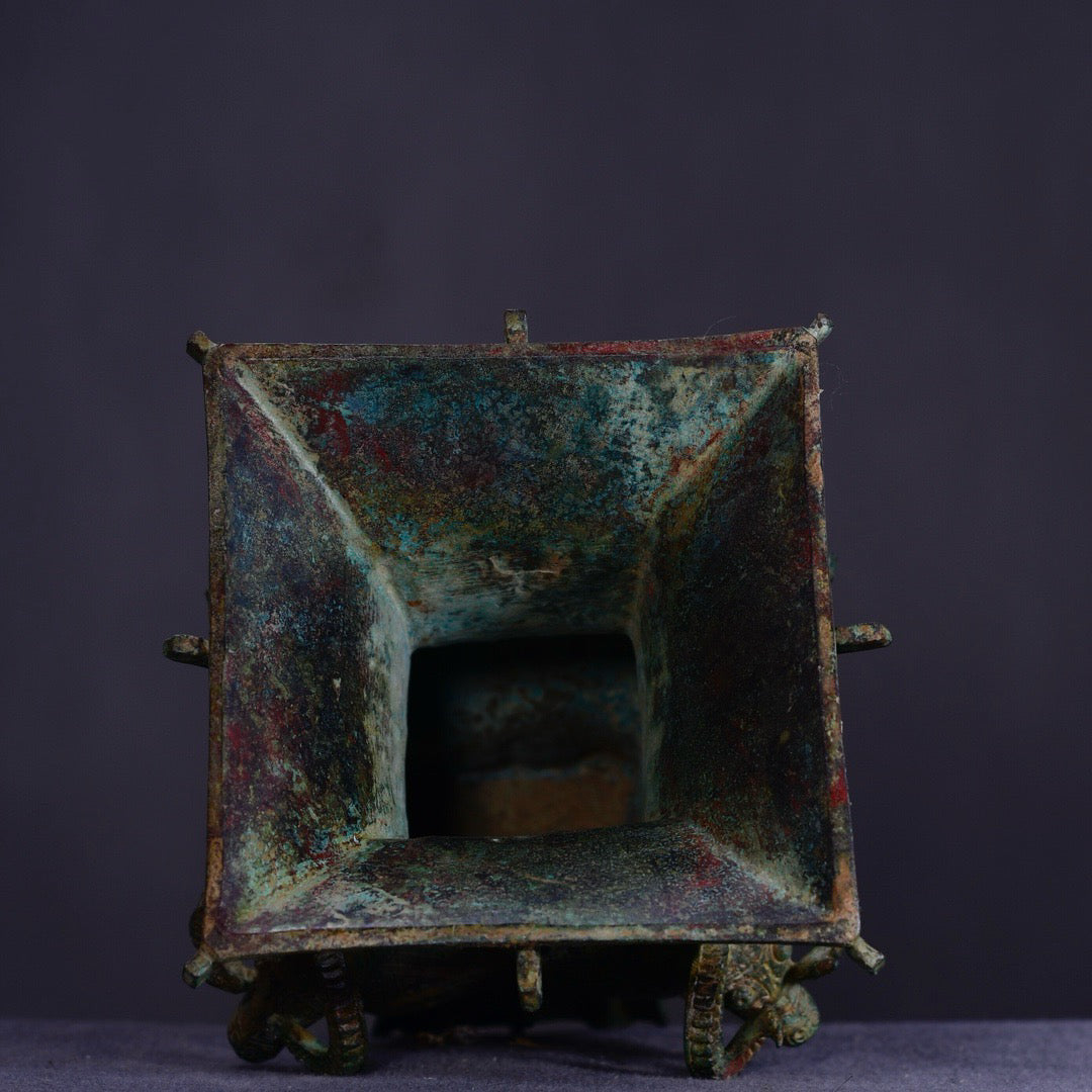 Chinese antique bronze sheep square statue