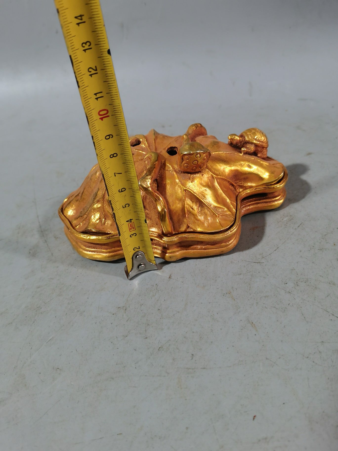 Chinese antique pure copper gold-plated lotus leaf incense burner