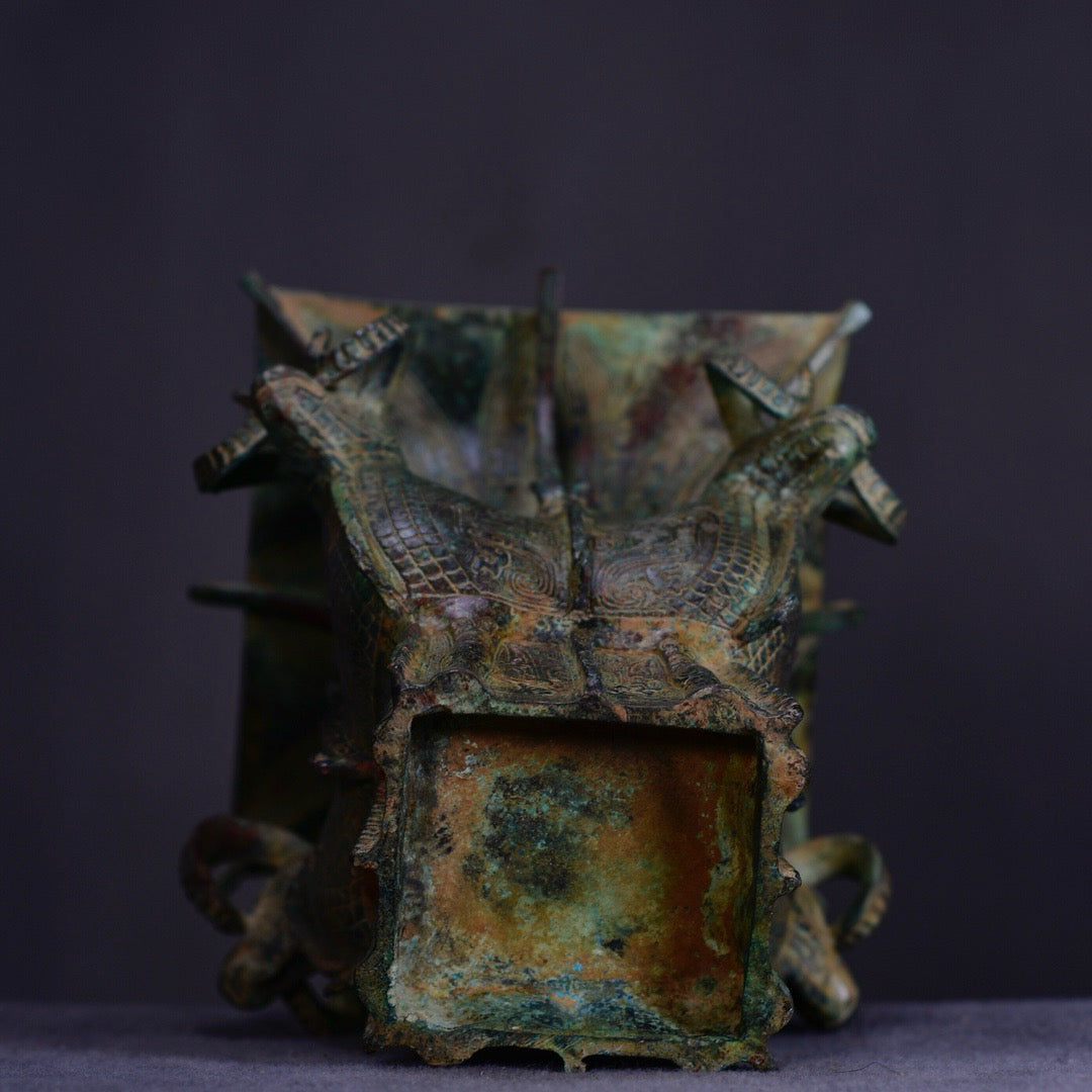 Chinese antique bronze sheep square statue