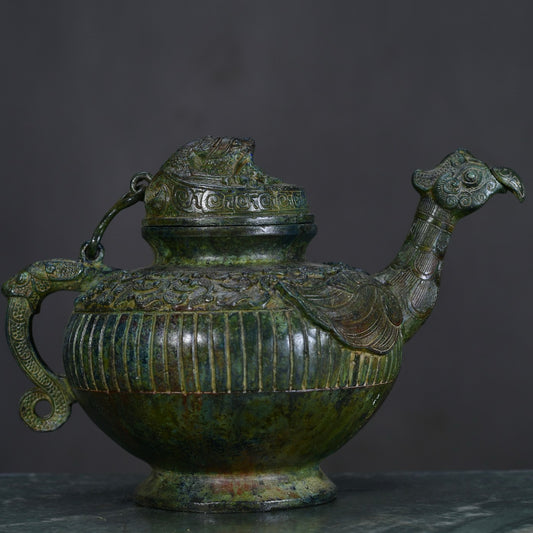Chinese antique bronze chicken head teapot