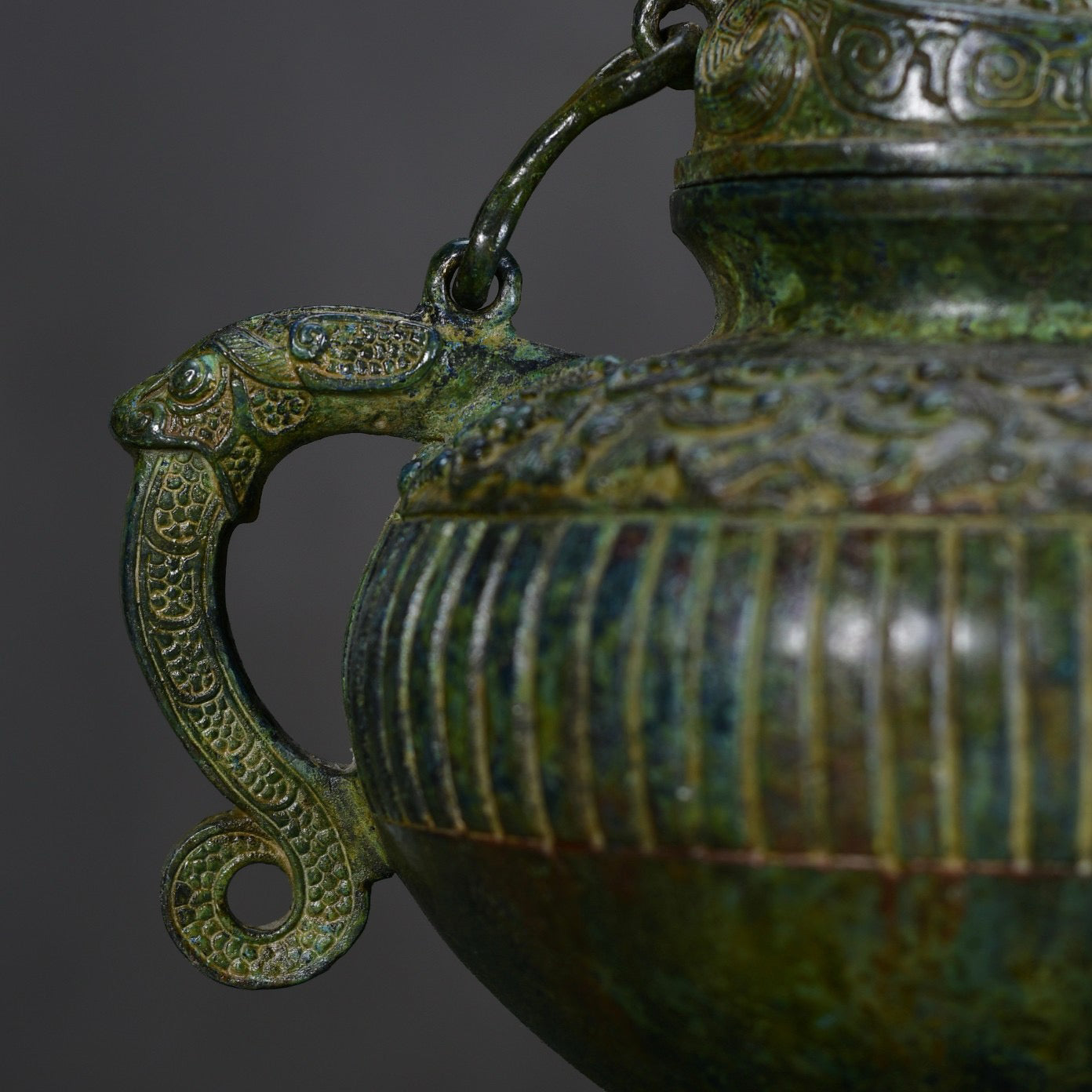 Chinese antique bronze chicken head teapot