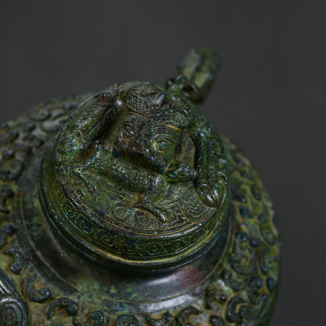 Chinese antique bronze chicken head teapot