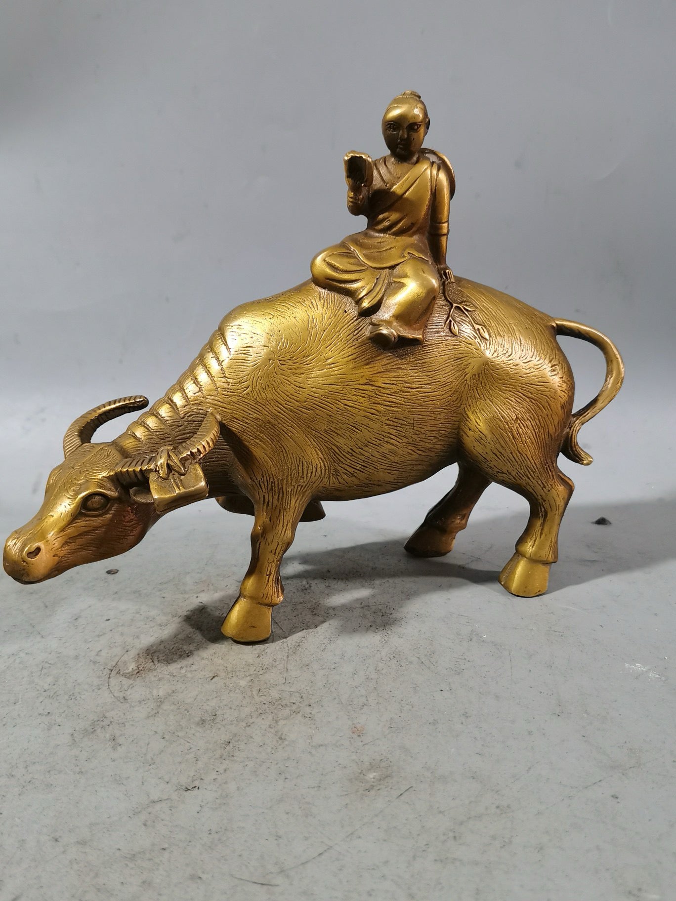 Chinese antique brass cowherd riding ornament