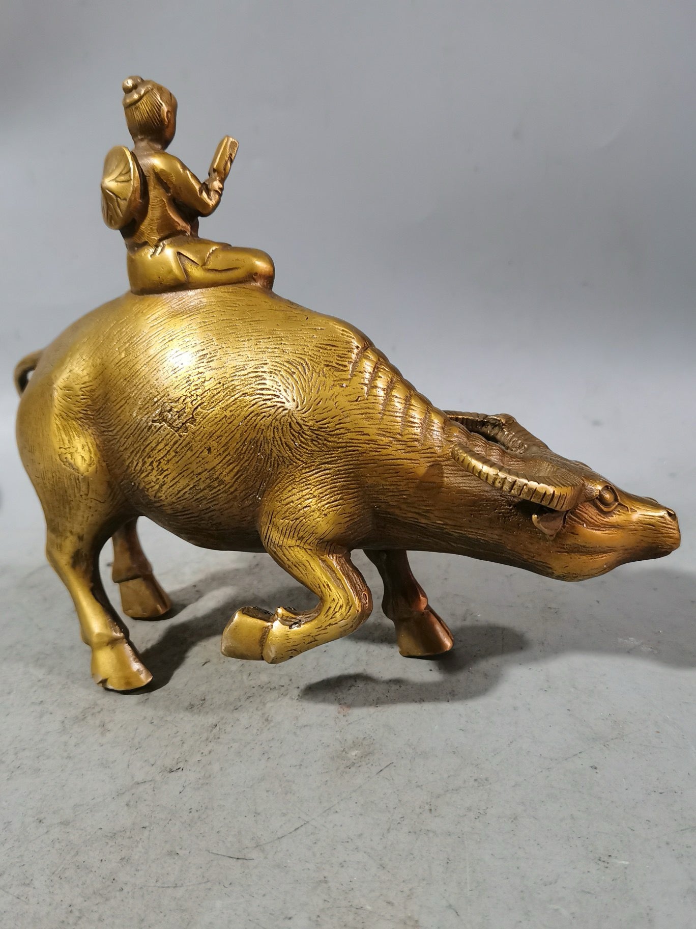 Chinese antique brass cowherd riding ornament