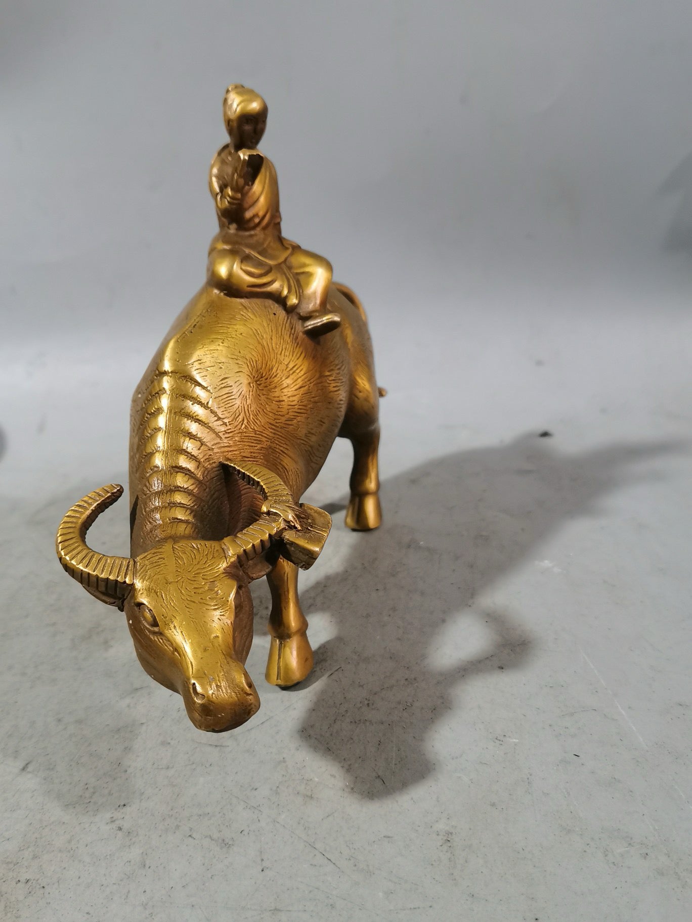 Chinese antique brass cowherd riding ornament