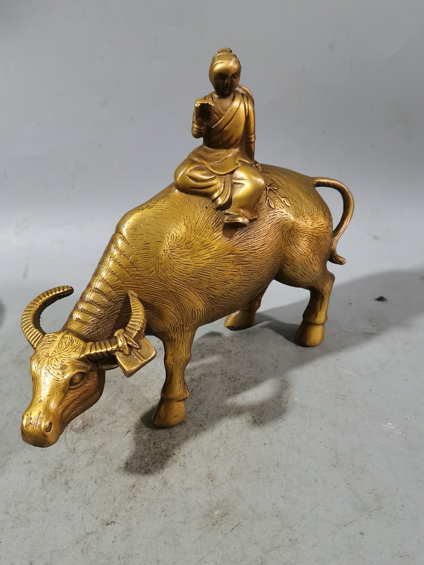 Chinese antique brass cowherd riding ornament