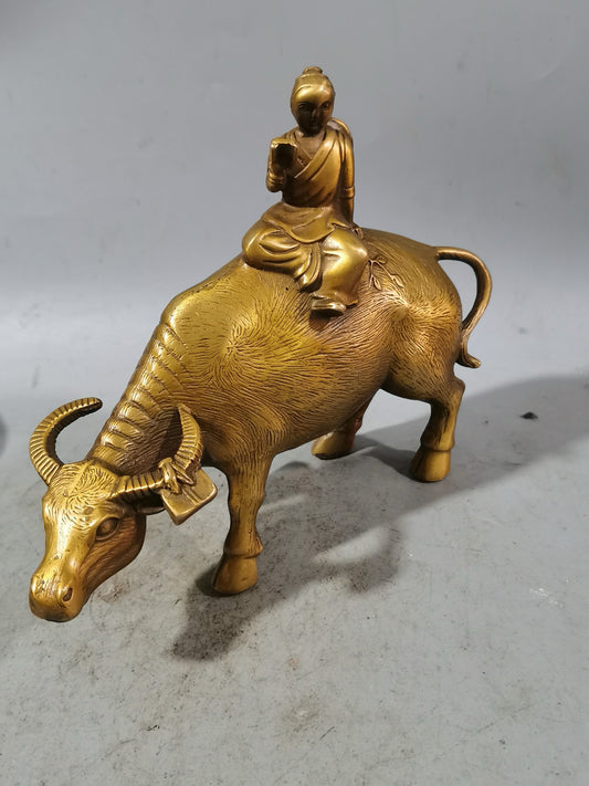 Chinese antique brass cowherd riding ornament