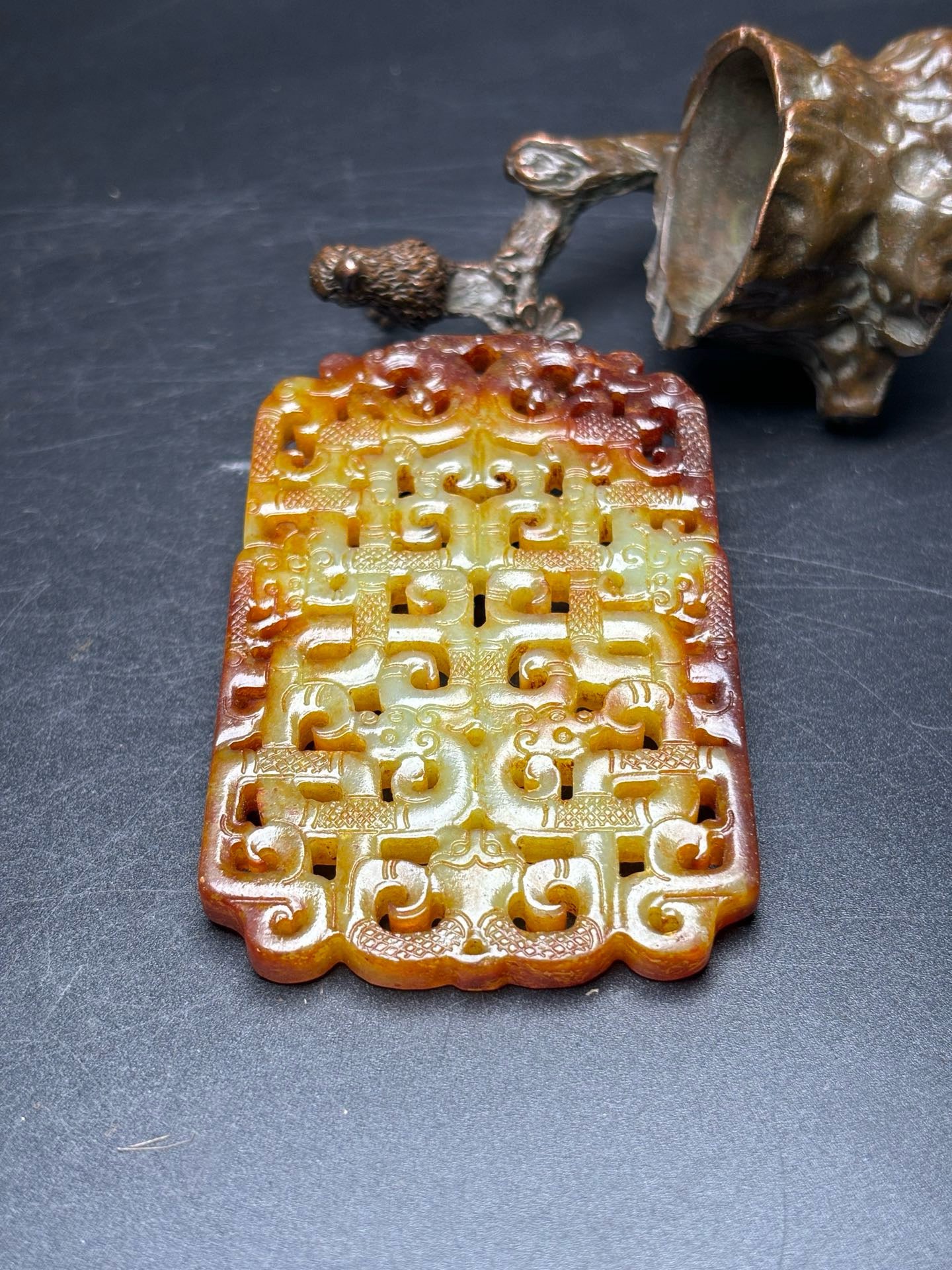 Exquisite Hetian Jade Five Dragon and Phoenix Pendant