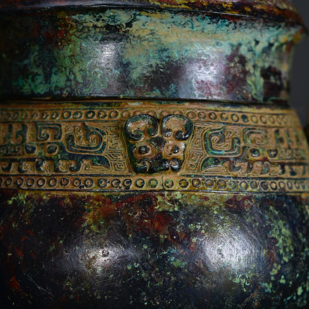 Chinese antique bronze lifting beam teapot