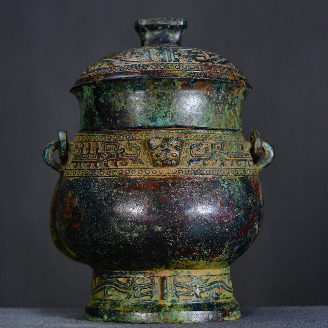 Chinese antique bronze lifting beam teapot