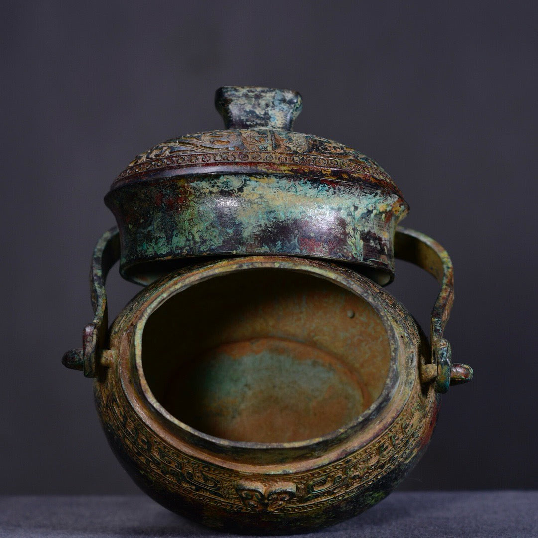 Chinese antique bronze lifting beam teapot