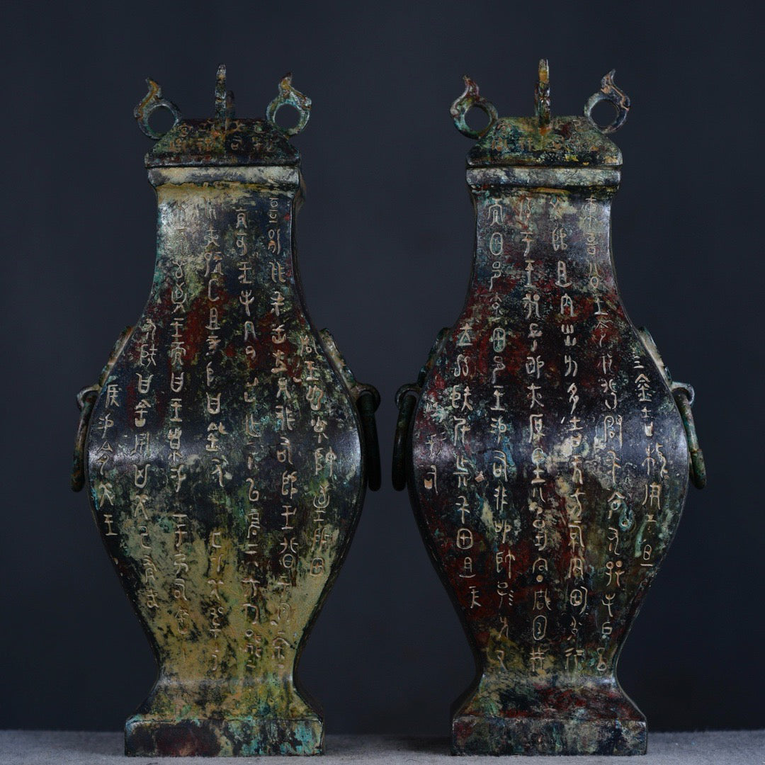 Chinese antique bronze square teapot