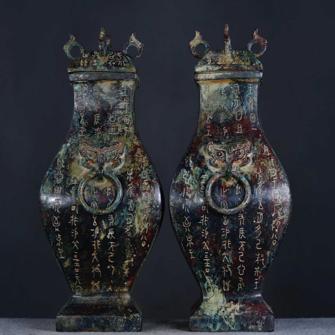 Chinese antique bronze square teapot