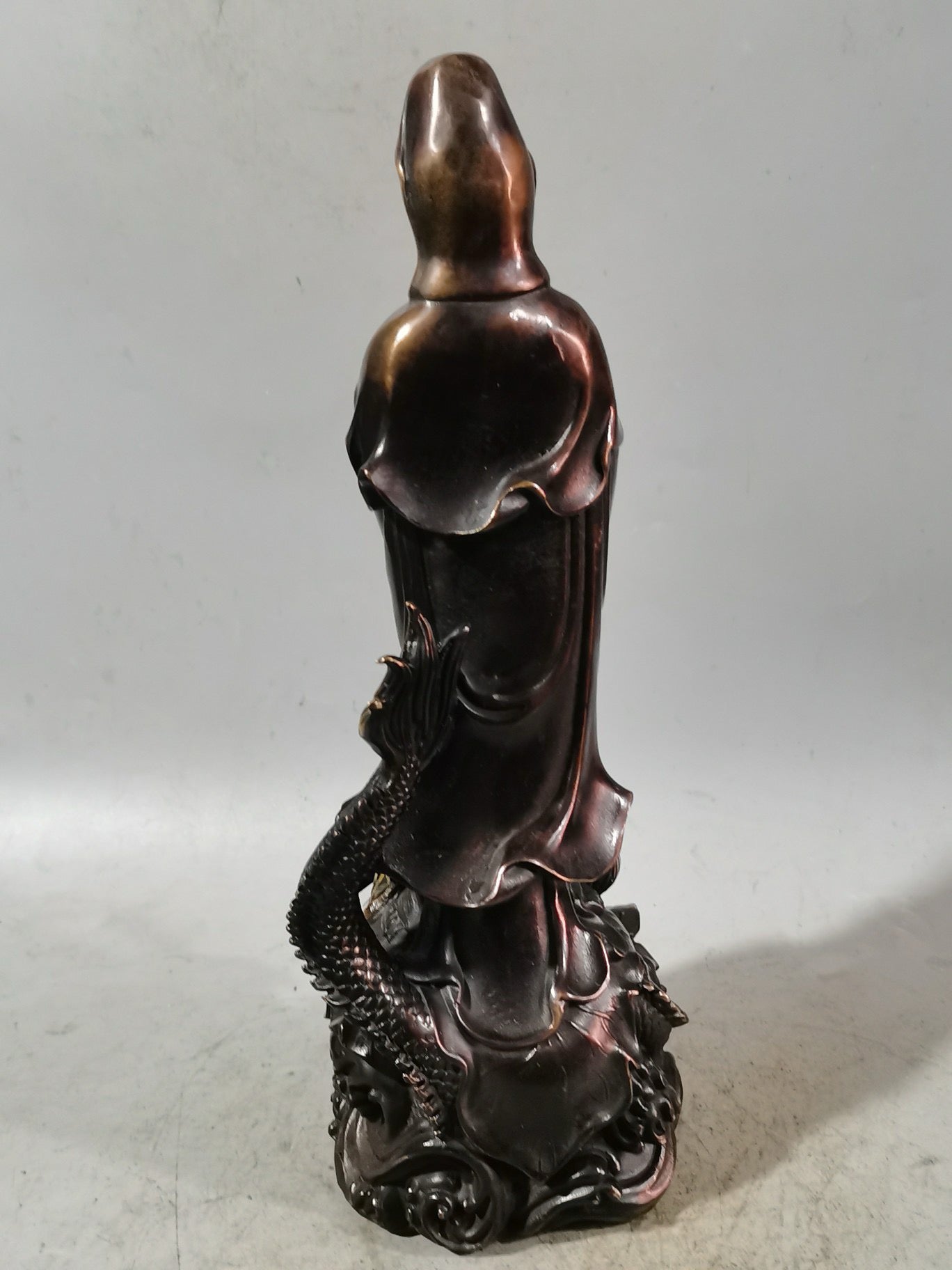 Chinese antique purple copper gilded dragon subduing Guanyin ornaments