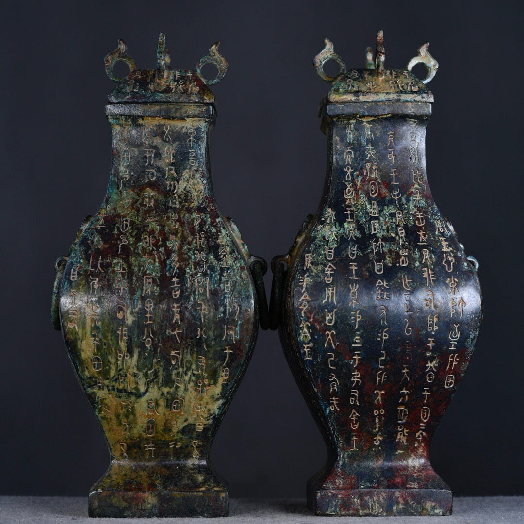 Chinese antique bronze square teapot