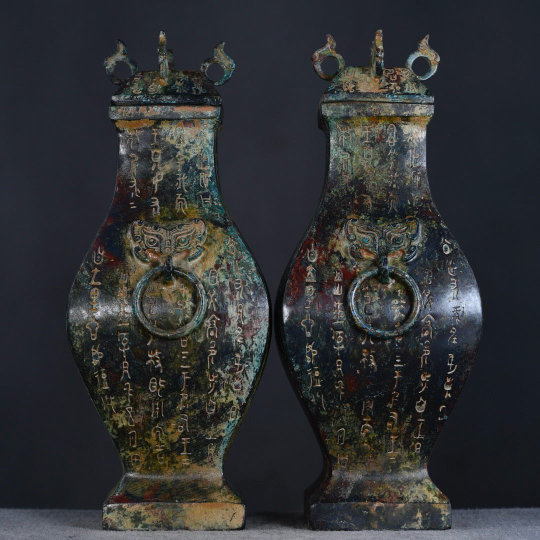 Chinese antique bronze square teapot