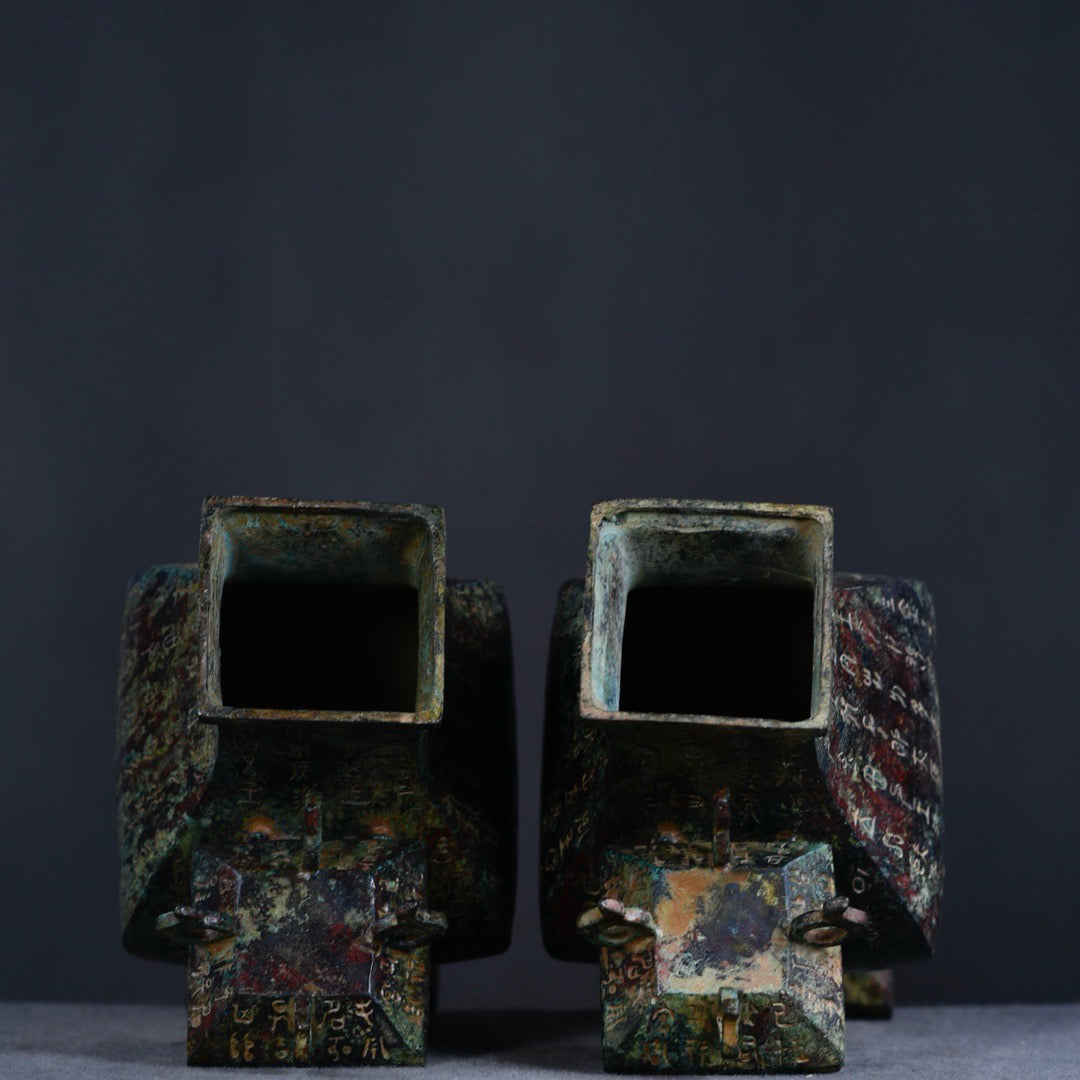 Chinese antique bronze square teapot