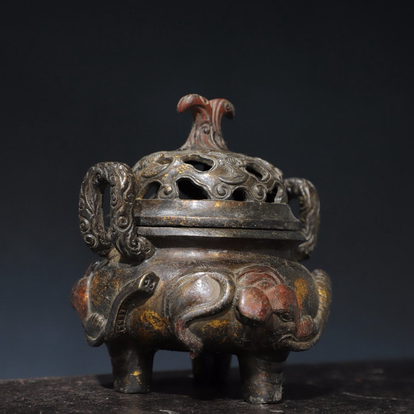 Pure copper three elephant incense burner