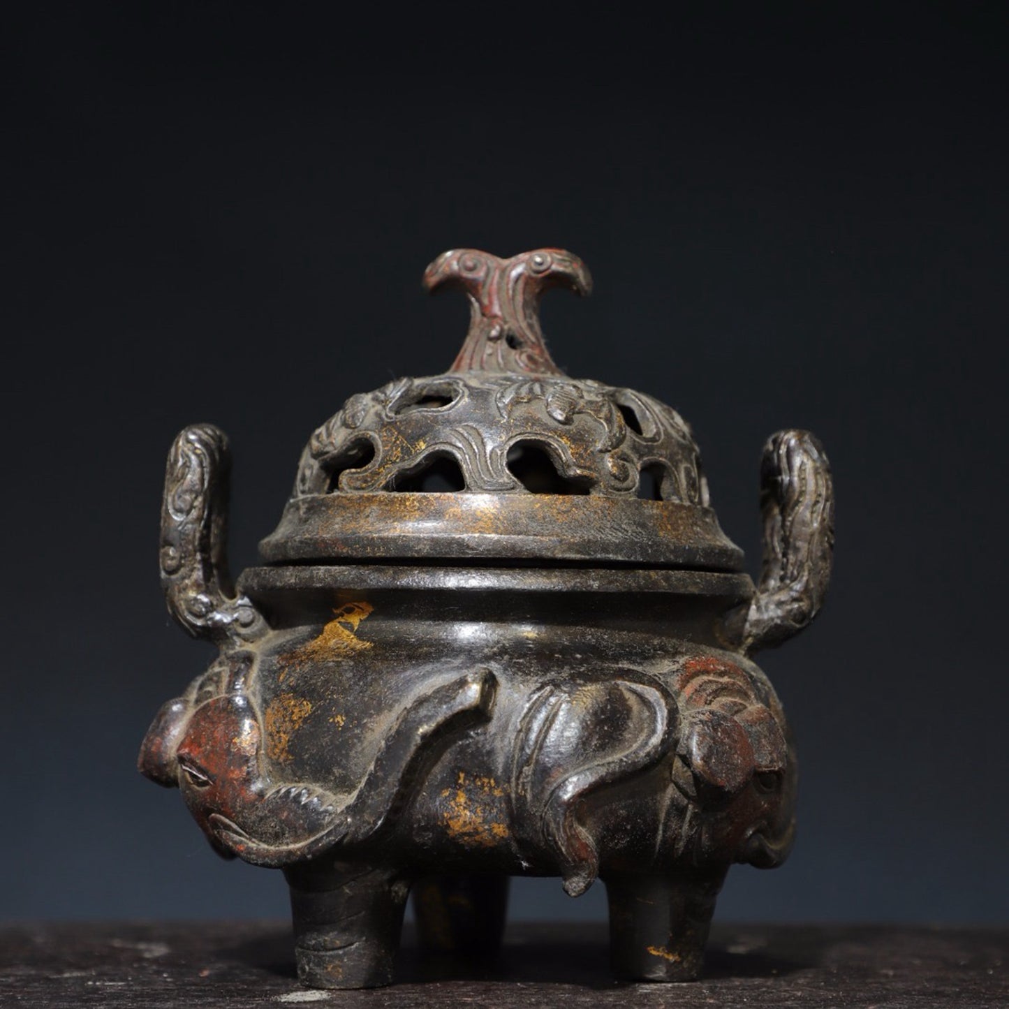 Pure copper three elephant incense burner