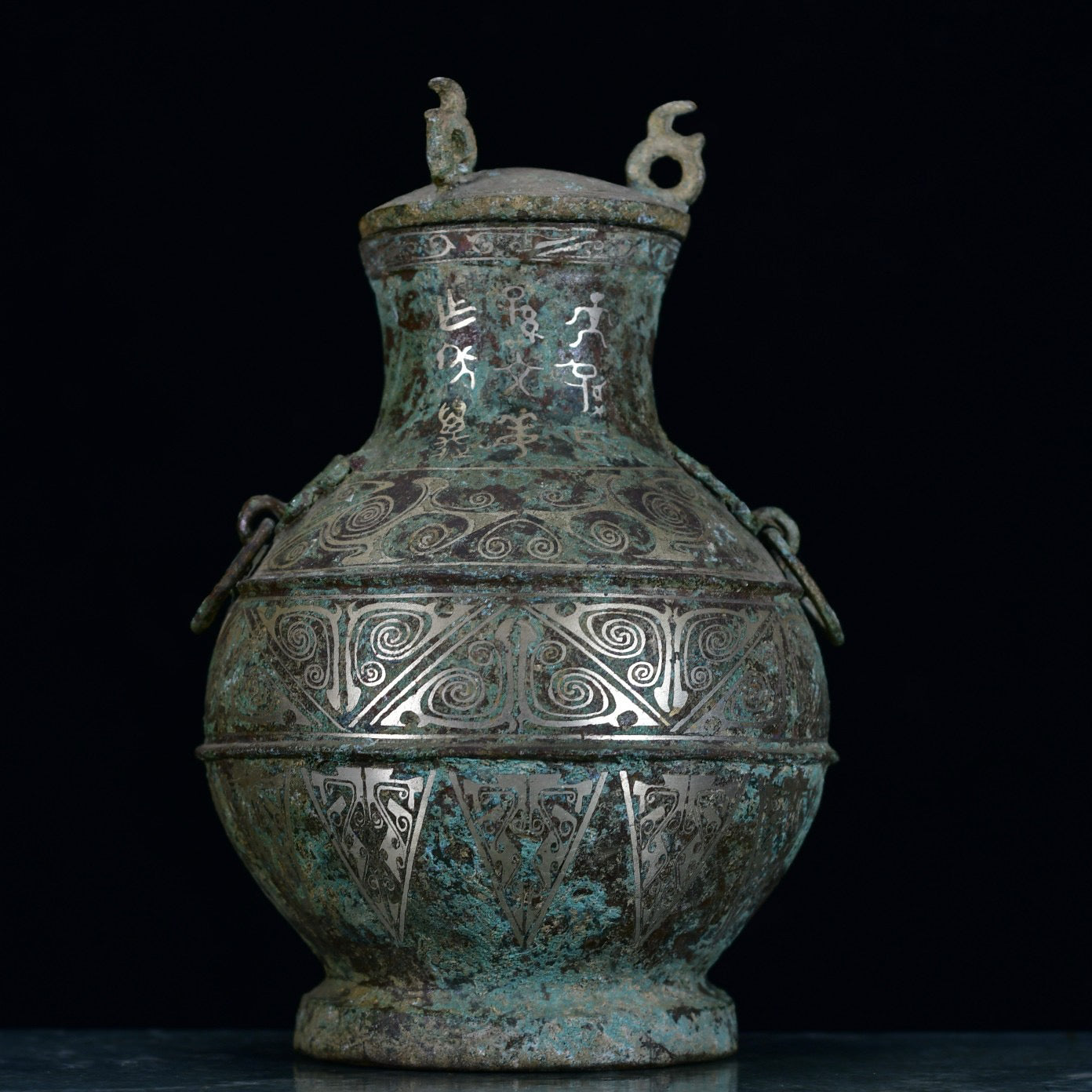 Chinese antique bronze misplaced silver large belly bottle